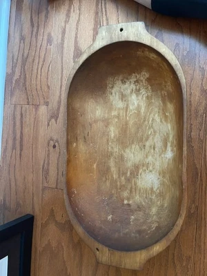 Large Hand Carved Wooden Dough Bowl Trencher Farmhouse Primitive ~19x10x3.5” - Image 1 of 4