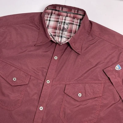 Kuhl Hombre XXL 2XL Eluxur Rojo Granate Cuadros Manga Corta Rendimiento Abotonado Foto 1 de 4
