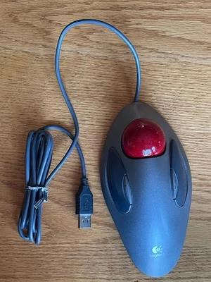 Logitech T-BC21 Trackman Red Marble USB Trackball Mouse, FULLY TESTED & WORKS - Image 1 of 4