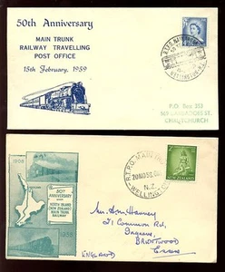 RAILWAY NEW ZEALAND 1958 + 1959 TPO POSTMARKS on ILLUSTRATED COVERS - Picture 1 of 1