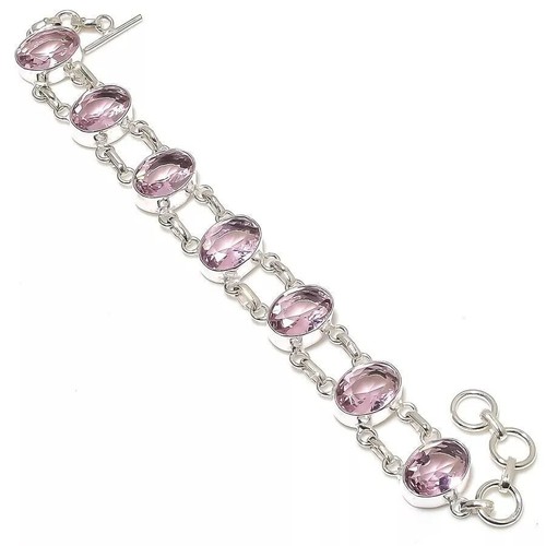 VALENTINO 925 Sterling Silver Pink Morganite Gemstone Gioielli Bracciale a catena fatto a mano