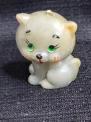 Russ Berrie Gray Kitten Candle Cat Figurine *DISCOLORATION* (T152) - Image 1 of 4