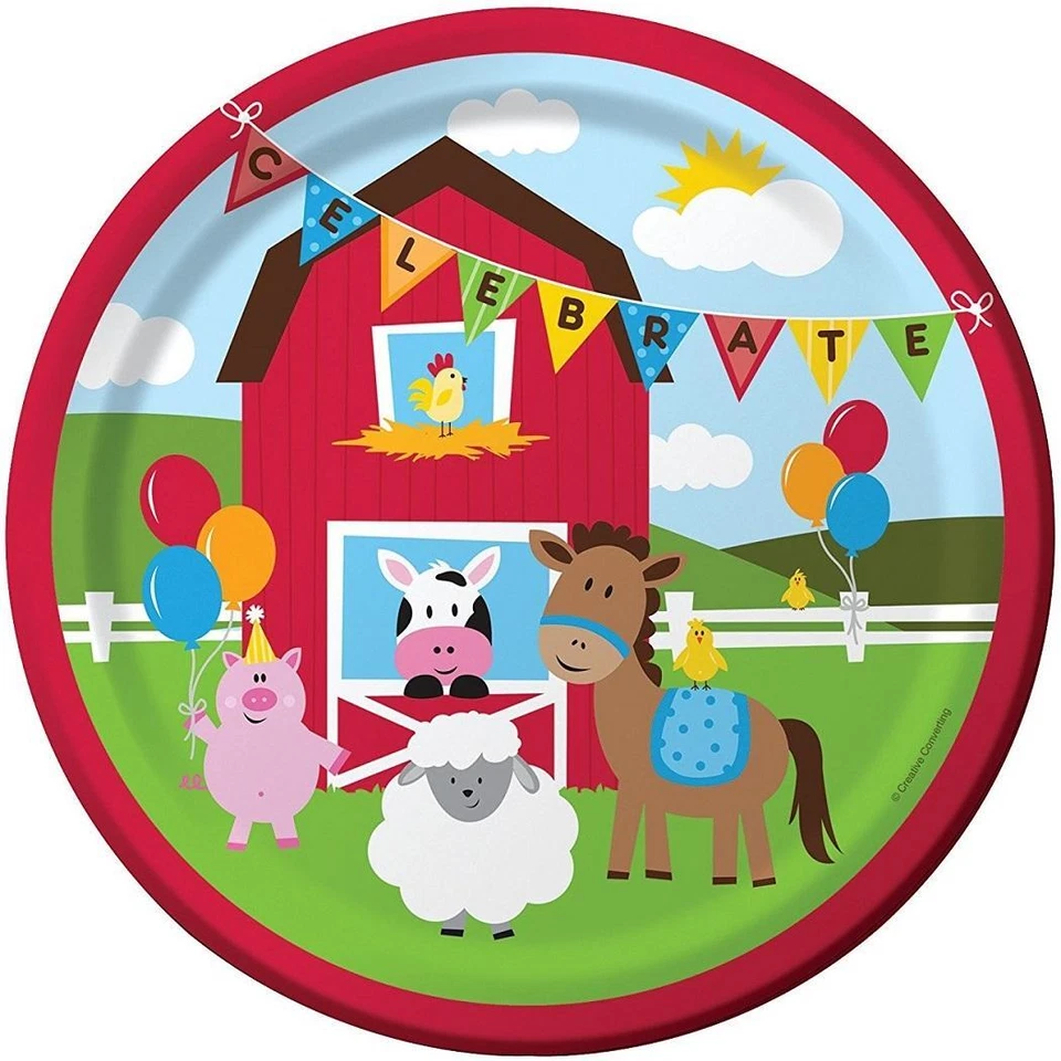 Farmhouse Fun Farm Barnyard Animals Kids Birthday Party 9" Paper Dinner Plates - Image 1 of 1