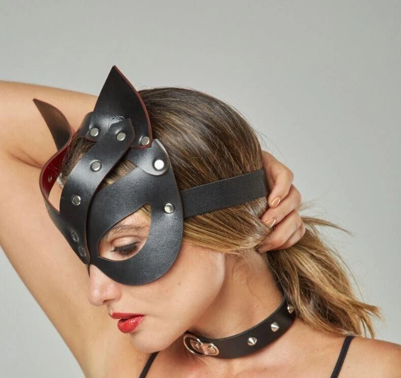 MOB DNGEON Malebasics Kitty Mask Synthetic Leather Black DWA01 - Image 1 of 2