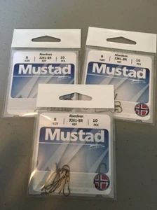 Ganchos de pesca de bronce Mustad 3261-BR-8-10 Aberdeen 3 paquetes de 10 por paquete PB tamaño 8 - Imagen 1 de 3