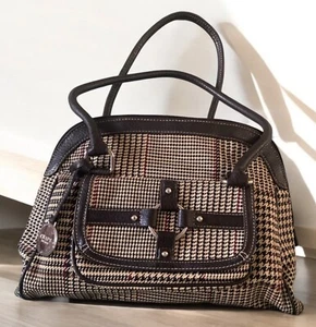 Chaps By Ralph Lauren Houndstooth Plaid and Leather Shoulder Bag - Picture 1 of 6