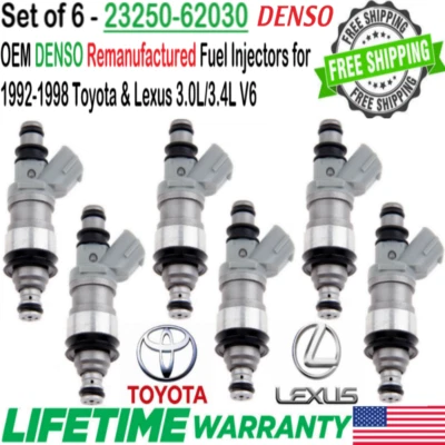 #23250-62030 OEM 6 Pack DENSO Fuel Injectors For 1992, 1993 Toyota Camry 3.4L V6 - Image 1 of 4