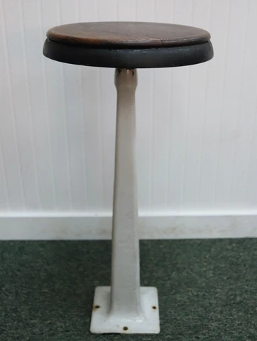Antique Vintage Ice Cream Parlor Stool Porcelain Enameled Cast Iron Base - 28" T Cover