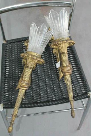 PR 19thc LOUIS XV HEAVY DORE BRONZE DRAPED SCONCES w/BACCARAT OPEN FLAME SHADES Cover