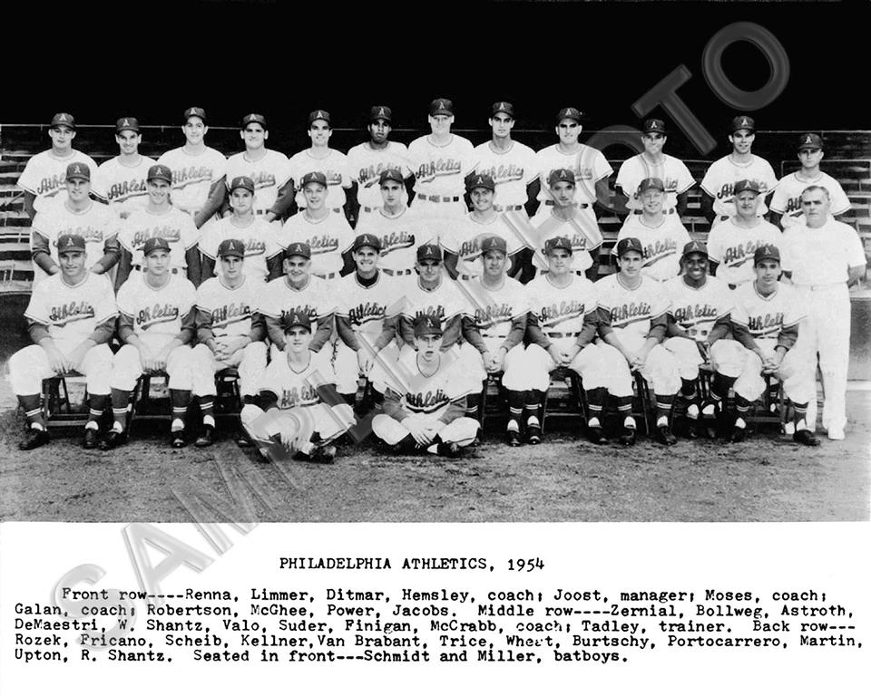 Foto del equipo de béisbol Filadelfia Athletics 1954 8x10  Foto 1 de 1