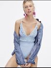 J.CREW RUFFLE PLUNGING MIXED STRIPE ONE PIECE SIZE 12 NWT 