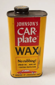 Lata de cera Johnson's Car-Plate (J4R) 10 fl oz (JSF6) rojo amarillo litografía vacía - Imagen 1 de 7