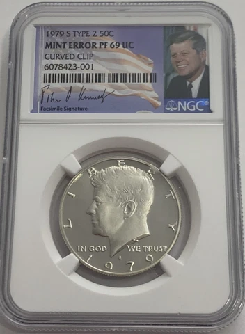 1979 S TYPE 2 NGC MINT ERROR PF69 UC CURVED CLIP KENNEDY HALF DOLLAR JFK 50c Cover