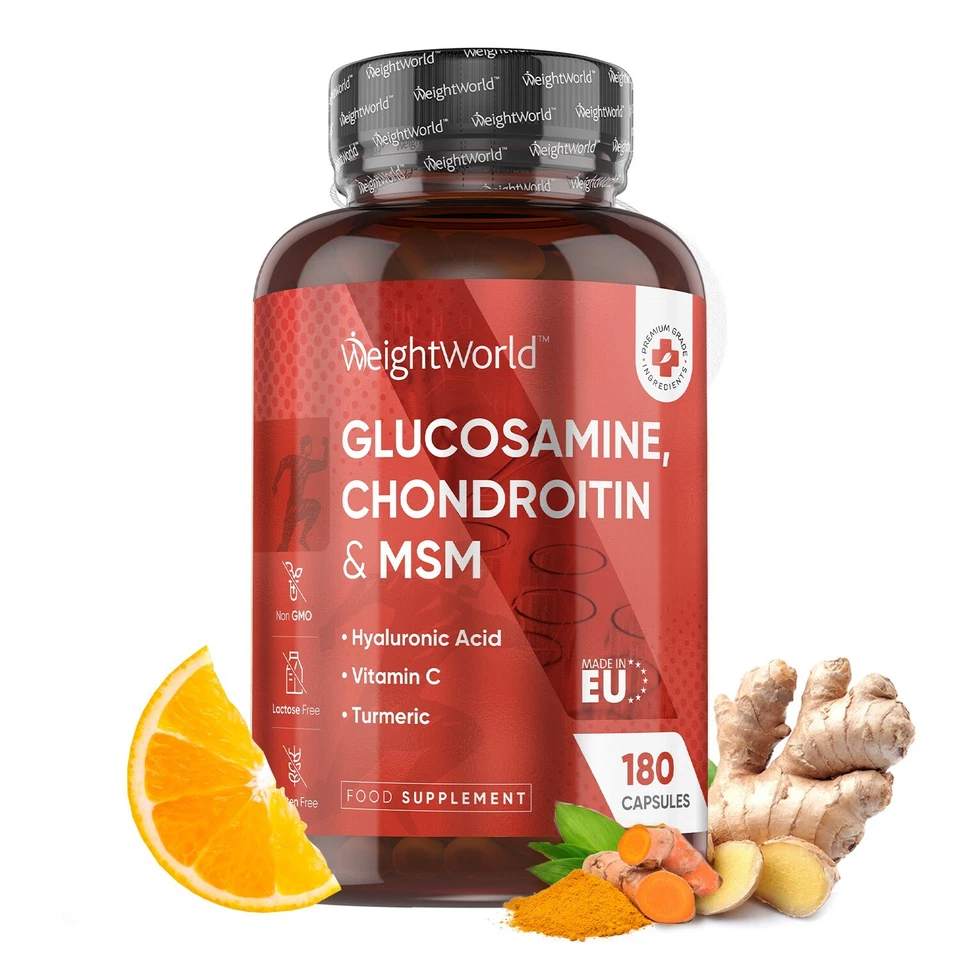 WEIGHTWORLD Glucosamine Chondroitin - 180 Capsules - MSM & Vitamin C - Bone & joints health