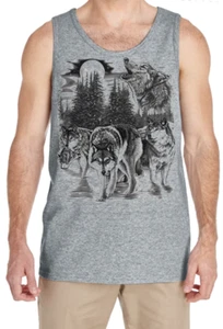Wolf Moon  Wolf Pack Nature Lover Mens Tank Top Clothing Apparel Gift for Him - Picture 1 of 2
