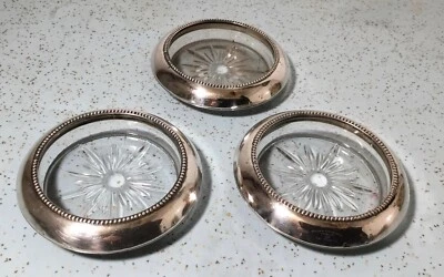 FRANK M WHITING & Co (3) STERLING SILVER TRIMMED CRYSTAL ASHTRAY 04 PAT PEND - Image 1 of 4