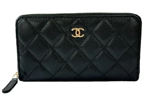 NEW CHANEL Grained Calfskin Classic Zipped Wallet Medium Black Gold-tone Metal - Picture 1 of 13