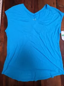 Be Inspired T-Shirt Womens Active Wear Shirt Sleeveless Blue Cut Out Black L New - Picture 1 of 12
