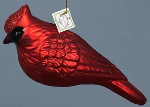 MARK ROBERTS NORTHERN CARDINAL (Tail Down) Glitter Glass Tree Large Ornament 8" - Picture 1 of 4