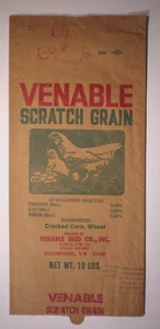 LARGE Vintage Paper Sack Bag - VENABLE SCRATCH GRAIN, VENABLE SEED, RICHMOND 84 - Picture 1 of 1