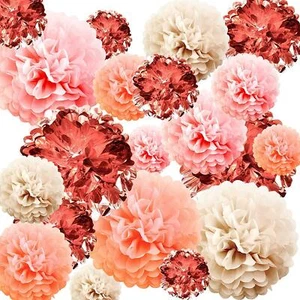 Rose Gold Pom Pom Decorations Wedding Decorations Metallic Foil Tissue Paper ... - Picture 1 of 7