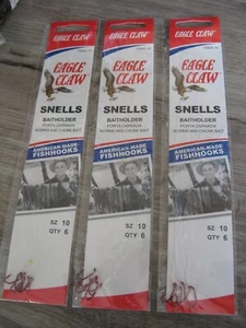 18 Snelled Eagle Claw 139GE RED Bait Holder BaitHolder Fishing Hooks Size 10 - Picture 1 of 4