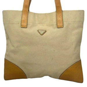 PRADA Tote Bag Canvas Beige Authentic - Picture 1 of 24