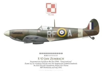 Print Spitfire Mk II, F/O Jan Zumbach, No 303 Squadron RAF, 1941 (by G. Marie) - Photo 1/4