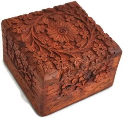 TOSQP27 Unique Artisan Traditional Hand Carved Rosewood Jewelry Box Novelty Gift Item