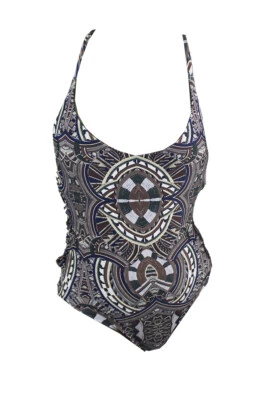 Traje de baño de una pieza con cordones estampado tribal oliva marrón Rachel Roy XS Foto 1 de 3