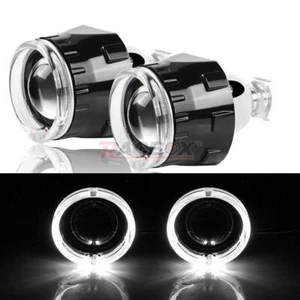 2x 2.5'' White LED Angel Eyes HID Bi-xenon Projector Lens Headlight Retrofit LHD - Picture 1 of 12