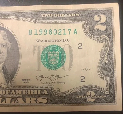 $2 Fancy Birthday/Anniversary Note February 17, 1998 (2/17/1998) (B19980217A) - Image 1 of 4