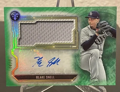 Blake Snell AUTO~PATCH #/50 Topps Tribute 2020 Certified Autograph SP Dodgers - Image 1 of 2