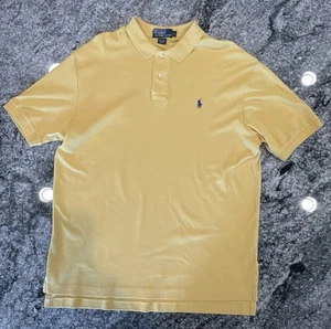 Ralph Lauren Polo Shirt Men L Yellow Classic Fit Cotton Purple Pony Preppy Golf - Picture 1 of 9