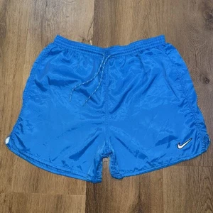 Vintage Nike Shorts Soccer Satin Shiny Wet Look glanz Nylon Blue 90s Mens Medium - Picture 1 of 9