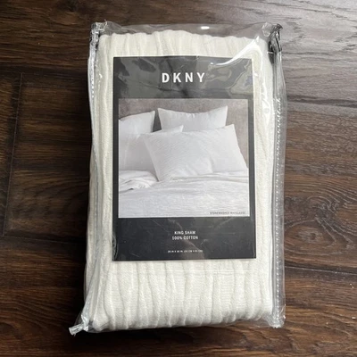 DKNY King Sham Blanco 100% Algodón Texturizado Lavado a Piedra Matelassé NUEVO Foto 1 de 2
