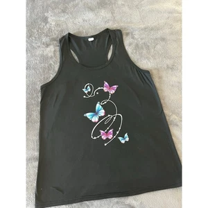 Camiseta sin mangas para mujer con estampado floral tropical/negra talla XXL  - Imagen 1 de 7