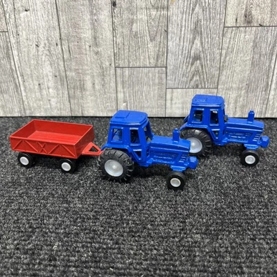 Lot Of 2TOOTSIE TOY Vintage Diecast Metal Blue Farm Tractor w/ Red Farm Trailer - Image 1 of 3
