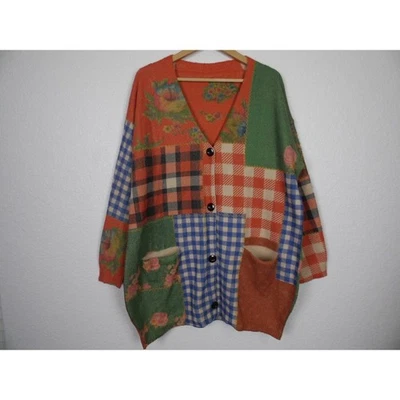 Cárdigan Suéter Patchwork Floral a Cuadros Para Mujer Talla Grande/XL Cottagecore Artístico Foto 1 de 4