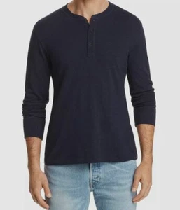 $387 Rag & Bone Men's Blue Classic Regular Fit Henley Shirt Size M *REPAIRED* - Picture 1 of 3