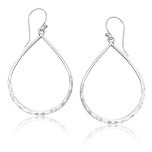 Boucles d'oreilles créoles larme ouverte martelée en argent sterling 925 MIMI - Photo 1 sur 5