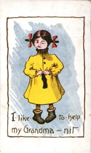 AK Humor junges Mädchen Ich helfe meiner Oma nit gestempelt 1908 - Bild 1 von 2