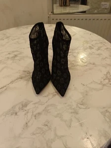 Womens BOUTIQUE, DESIGNER,BLACK STILLETO Boots UK5 Lace HIGH HEELED SHOES - Picture 1 of 10