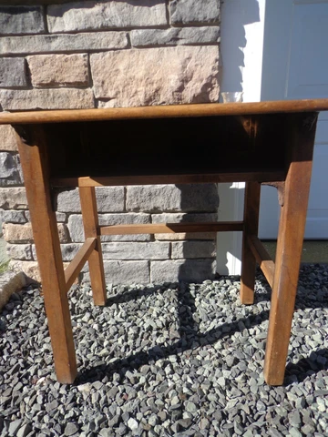 Antique Child's Primary School Wooden Desk With Glass Ink Well Cover