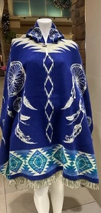 ALPACA WOOL PONCHO, Dreamcatcher, Blue, Soft And Warm, FREE SHIPPING IN THE USA - Picture 1 of 7