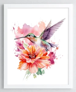 Impresión de arte de pared de colibrí, impresión de arte floral, impresión de decoración de arte de pared #88 - Imagen 1 de 2