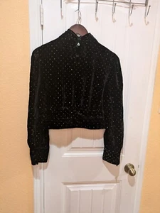 Zara Women's Velvet Crop Long Sleeve Shimmery Top Size L Color Black - Picture 1 of 9