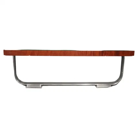 Monumental 9 Foot Long French Art Deco Style Steel U Form Mahogany Console Table Cover