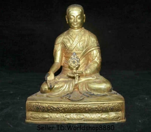 8" Old Tibet Religions Temple Copper Gilt Gold Lama Guru Master Buddha Statue - Picture 1 of 12