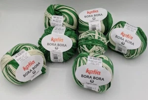 Lot Katia Bora Bora  #103 Green White Light Worsted Aran Yarn Cotton 50gr 126yd - Picture 1 of 4